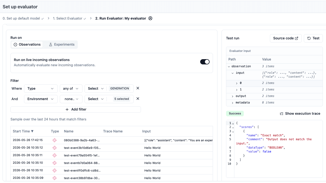 Successful code evaluator test run